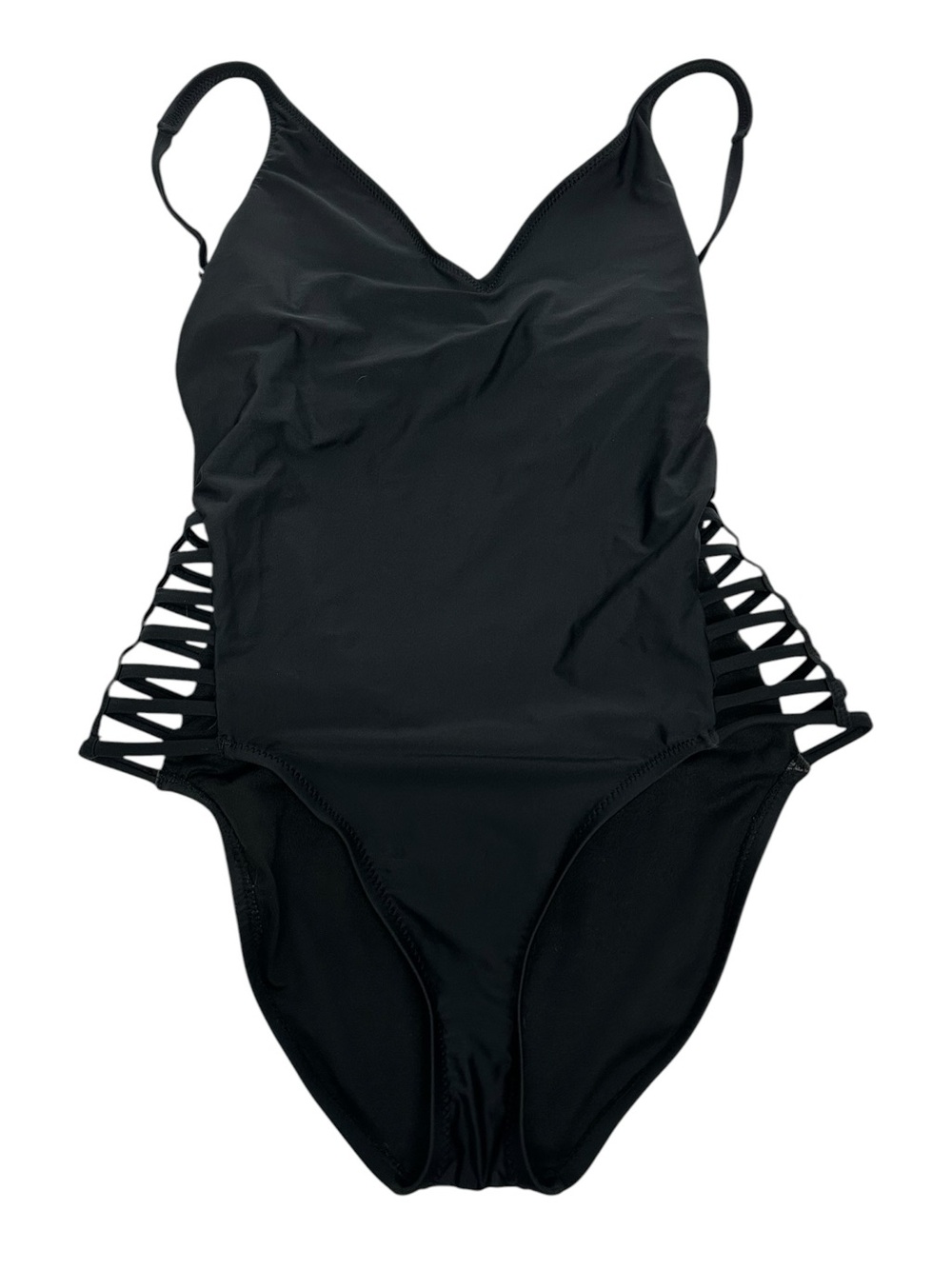 SHADE & SHORE / Black One Piece Low Back Cage Detail Swimsuit / Medium / Goth